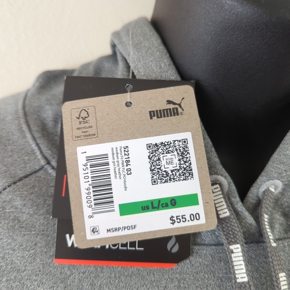 NWT puma fit power pullover hoodie. Gray/ white casual outerwear large - Picture 4 of 13